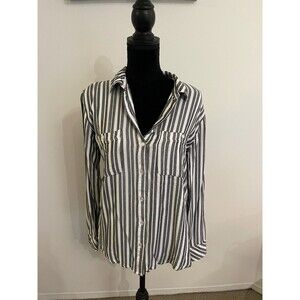 Sanctuary Black White Striped Soft Button Up Shirt Size Medium NEW